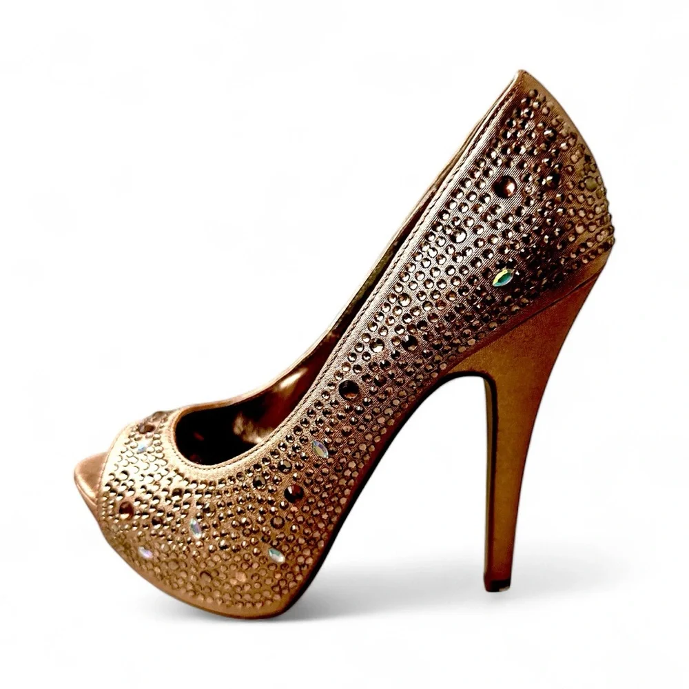 Steve Madden Sparkling Gold Peep-Toe Heels - Picture 1 of 17